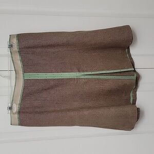 Loft, Size 10P, Wool Blend A-Line Skirt, Brown Herringbone Pattern, Green Accent